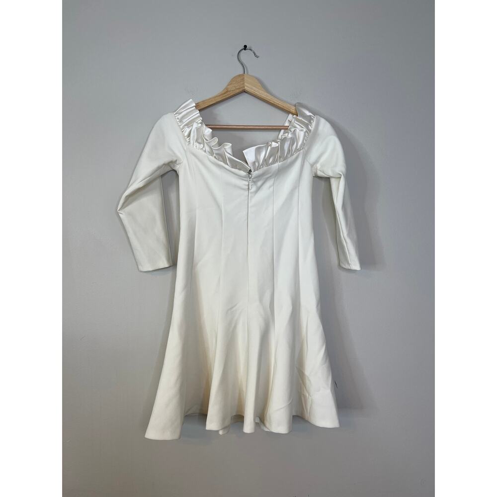NWT Cinq A Sept Tamra Off Shoulder Ruffle Neck Long Sleeve Ivory Mini Dress - Picture 7 of 8